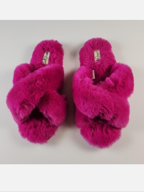 Jessica Simpson Shoes - Jessica‎ Simpson Pink Fuzzy Slippers Women's Size 9-10
